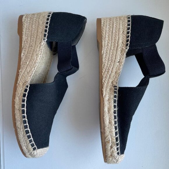 Tory Burch Black Espadrille Wedge Sandals Size 8 - Picture 2 of 6